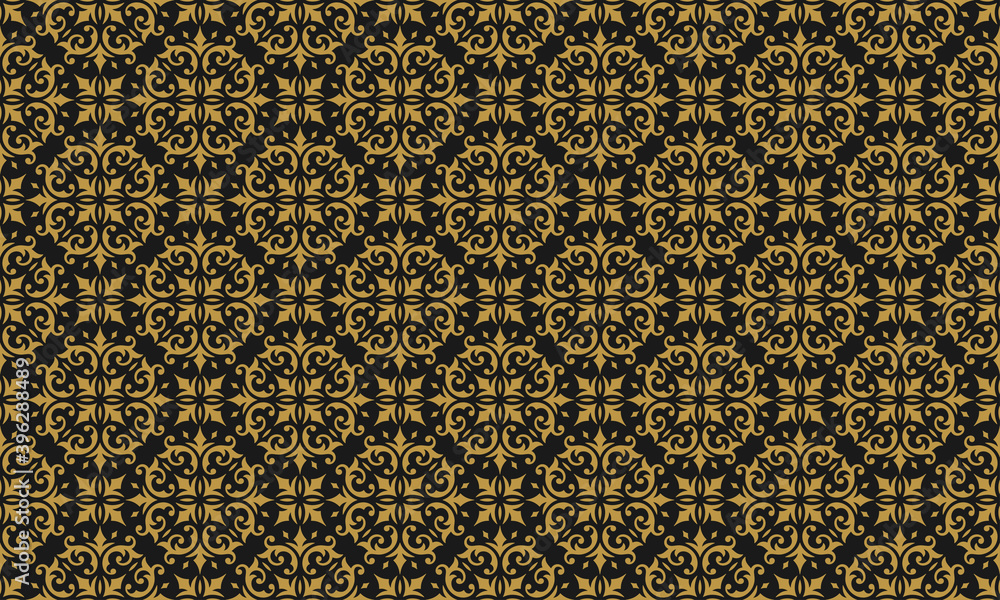 Vintage ornament seamless vector pattern damask gold ornate vignettes swirls