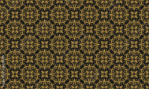 Vintage ornament seamless vector pattern damask gold ornate vignettes swirls