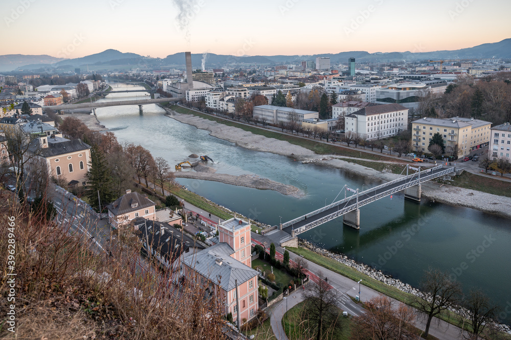 view over the river salzach at müllnersteg view over the river salzach at müllnersteg