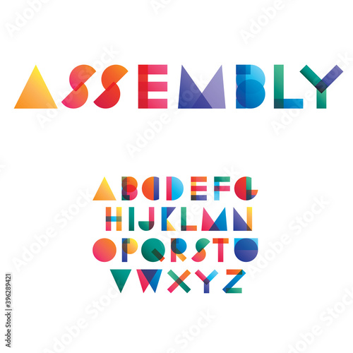 Assembly colorful gradient overlapping transparent shapes font;