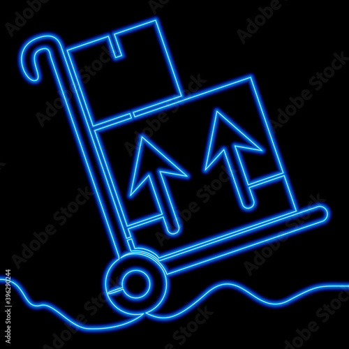 Continuous line drawing trolley handcart neon