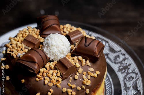 Chocolate candy bar doughnut with peanuts
