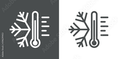 Logotipo con copo de nieve y termómetro con escalas con lineas en fondo gris y fondo blanco