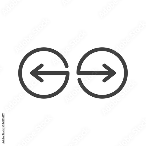 Símbolos anterior y siguiente. Logotipo con flechas en círculos en color gris
