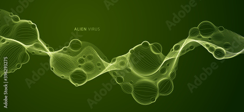 Abstract vector flowing wide wallpaper background. Biological mutation, microscopic virus, dotted particles shape, nano technology. Abstract flowing wide wallpaper background.