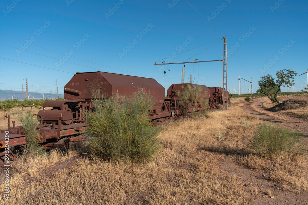 Fototapeta premium Old train wagons in a station in southern Spain