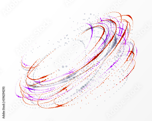 Particle flow whirlpool colorful vector abstract background, life forms bio theme microscopic spin design, dynamic dots elements in vortex motion.