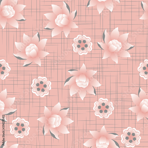 Lotus and Flowers Vector Seamless Pattern