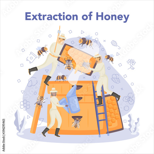 Hiver or beekeeper concept. Professional farmer with hive and honey
