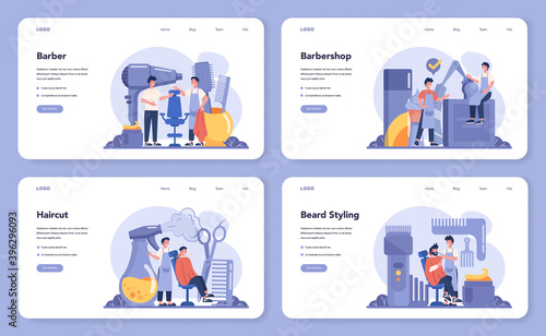 Barber web banner or landing page set. Idea of hair and beard