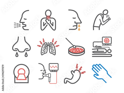 Cystic Fibrosis. Symptoms, Treatment. Line icons set. Vector signs for web graphics.