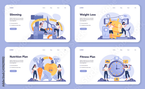 Slimming specialist web banner or landing page set. Diet plan