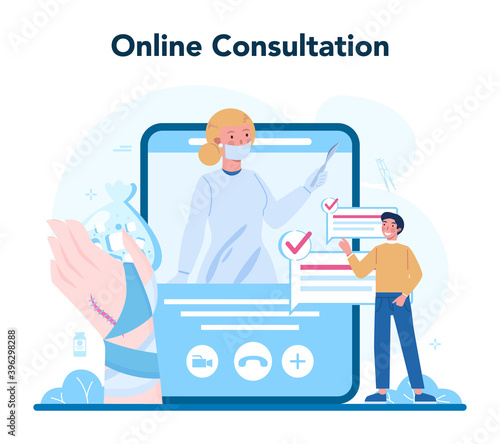 Surgeon online service or platform. Doctor performing medical