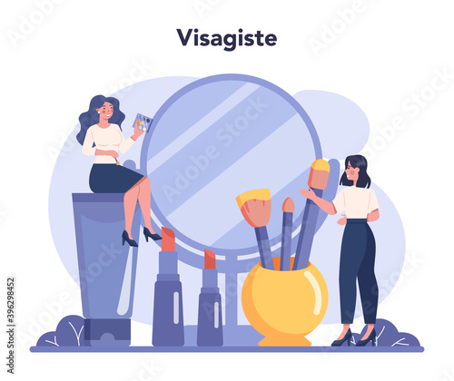 Visagiste concept. Beauty center service concept. Woman applying