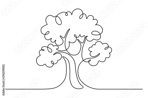 Tree in continuous line art drawing style. Giant and powerful tree black linear design isolated on white background. Vector illustration
