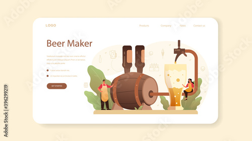 Brewery web banner or landing page. Craft beer production, brewing