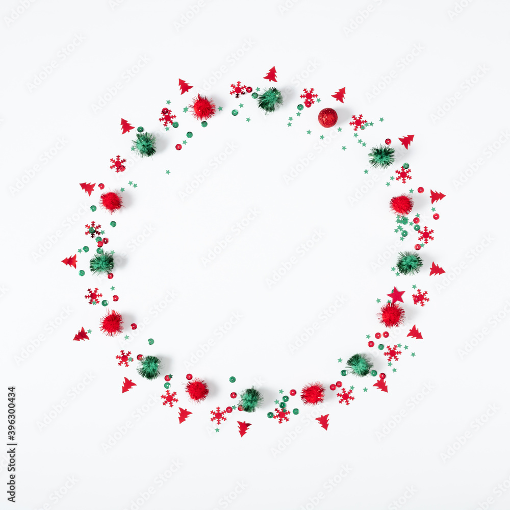 Christmas holiday composition. Xmas decorations on white background. Christmas, New Year, winter concept. Flat lay, top view, copy space