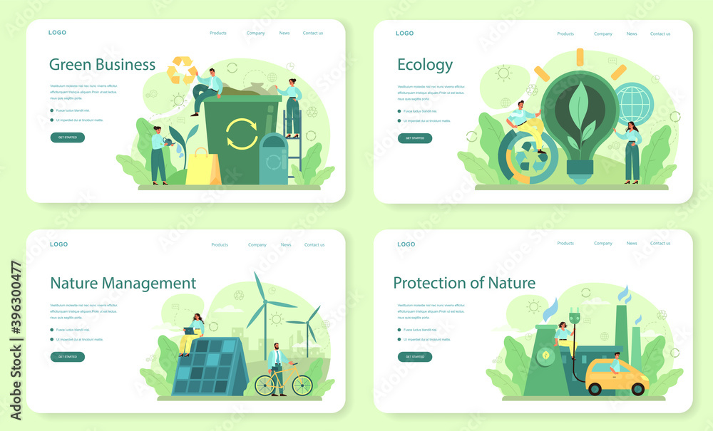 Ecology or eco friendly business web banner or landing page set - obrazy, fototapety, plakaty 