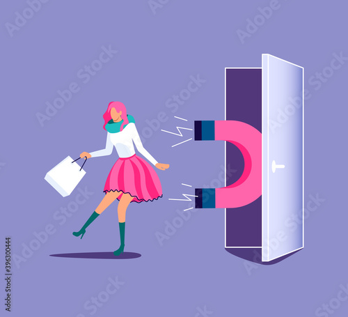 Magnet power attracts potential woman buyer vector