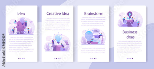Idea mobile application banner set. Creative innovation and brainstorm.
