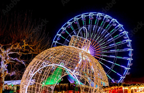 Fotografie New Year decorations at Christmas market
