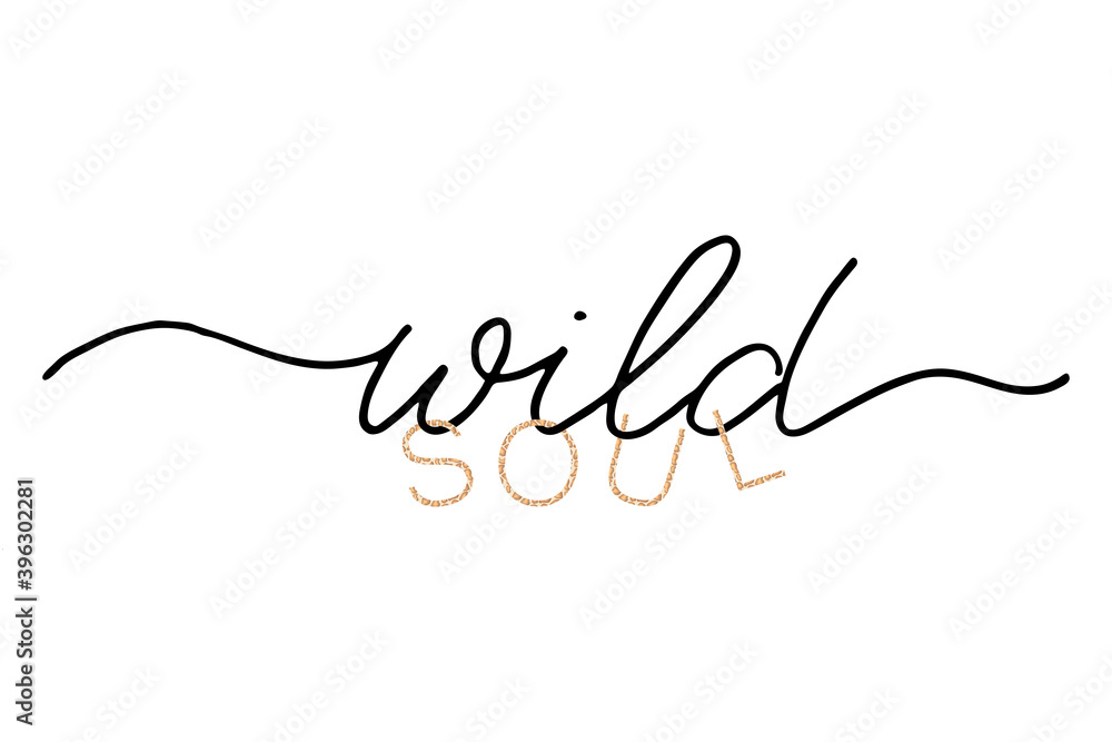 Wild soul. Hand drawn lettering background. Modern brush calligraphy. Isolated on white background. Wild soul. Hand drawn lettering background. Modern brush calligraphy. Isolated on white background.