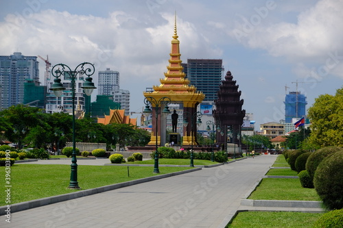 Cambodia Phnom Penh - Statue of King Father Norodom Sihanouk in Memorial park photo