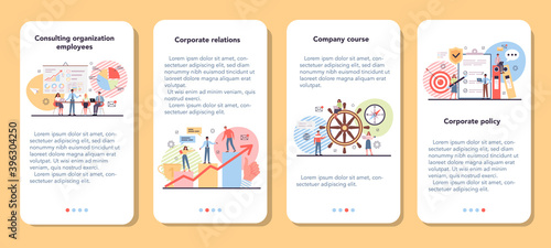 Corporate organization mobile application banner set. Business ethics