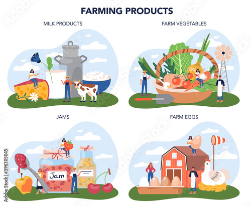 Farm product concept set. Farming food production. Village groceries.