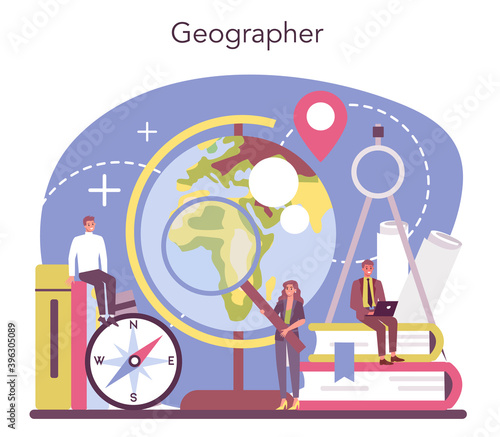Geographer concept. Studying the lands, features, inhabitants