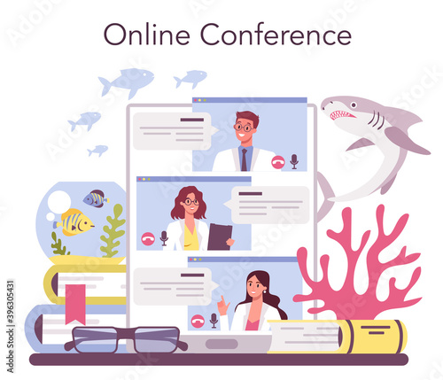 Ichthyologist online service or platform. Ocean fauna scientist.
