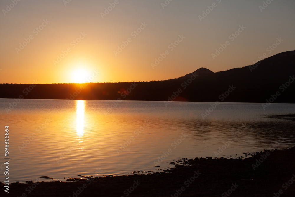Stunningly beautiful sunset on a mountain lake