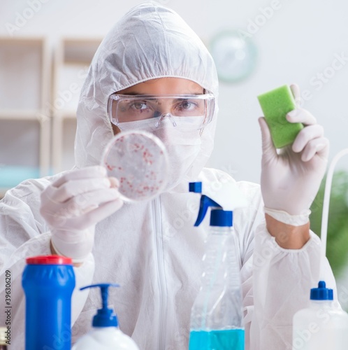 Chemist checking the quality of bathroom supplies