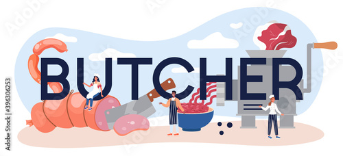 Butcher typographic header. Fresh meat and semi-finished