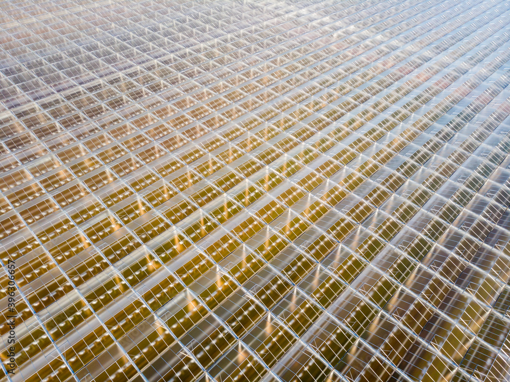 Obraz premium aerial view of a modern agricultural greenhouse