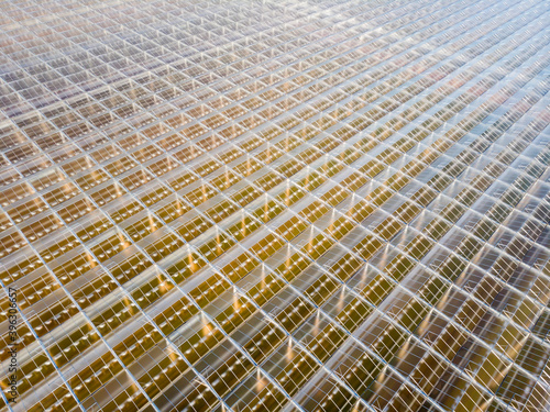 aerial view of a modern agricultural greenhouse