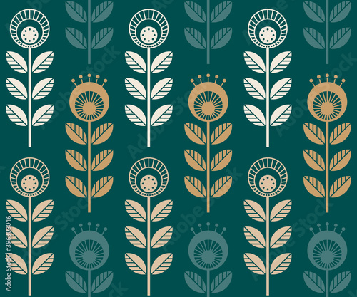 Scandinavian folk style flowers, seamless vector pattern