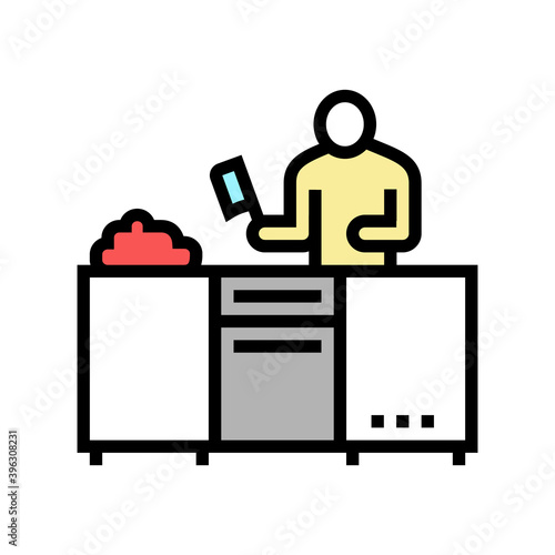 chef cooking meat color icon vector. chef cooking meat sign. isolated symbol illustration