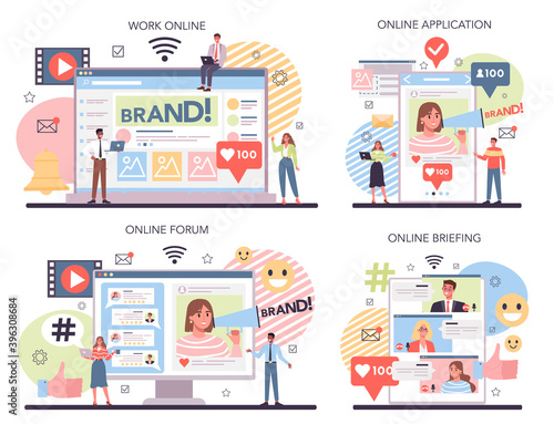 Social media online service or platform set. Internet communication