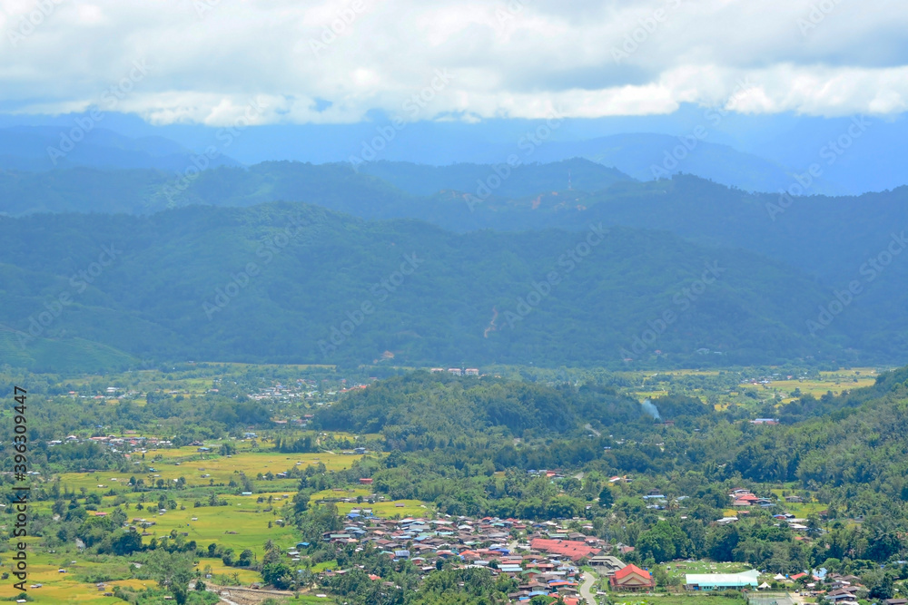 Beautiful top view of a village in the valley, Sunsuron Tambunan, Sabah, Malaysia