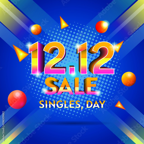 vector singles,day sale 12.12 blue
background banner template Shopping day sale poster