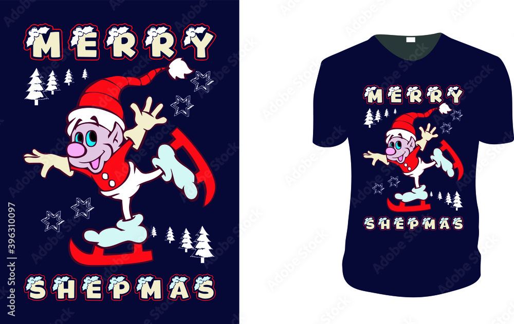 Merry Shepmas T-shirt. Christmas Gift Idea, Christmas Vector graphic for t shirt, Vector graphic, Christmas Holidays, motivation, family vacation, reunion.