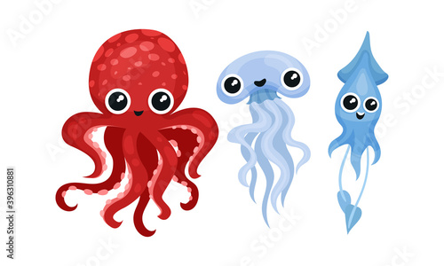 Friendly Sea Animals Vector Set For Kids Illustrated Book