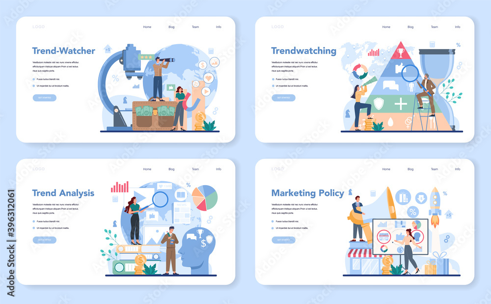 Trendwatcher web banner or landing page set. Specialist in tracking Trendwatcher web banner or landing page set. Specialist in tracking
