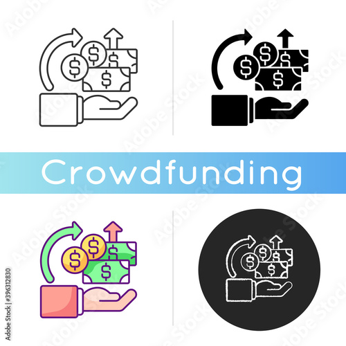 Return on investment icon. Ratio between net profit and cost of investment. Resulting from investment of some resources. Linear black and RGB color styles. Isolated vector illustrations