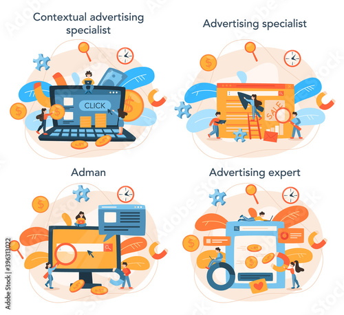 Contextual advertsing and targeting concept set. Marketing campaign