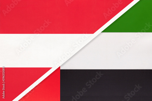 Austria and United Arab Emirates or UAE, symbol of national flags from textile.