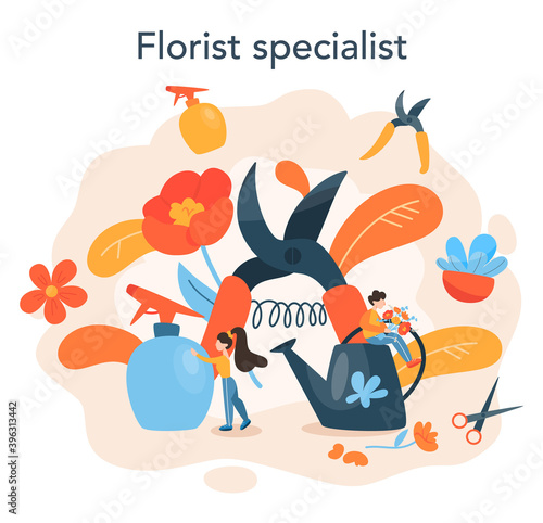Florist concept. Creative occupation in floral boutique. Event