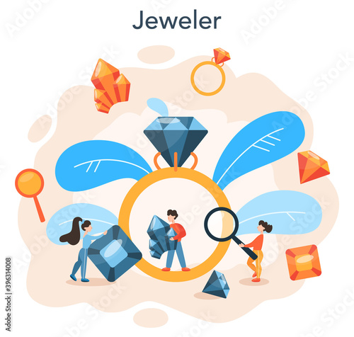 Jeweler and jewelry concept. Idea of creative people and profession