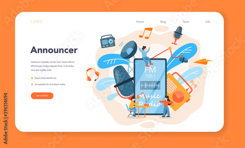 Radio host web banner or landing page. Idea of news broadcast